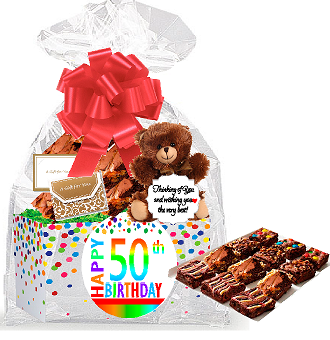 50th Birthday - Anniversary Gourmet Food Gift Basket Chocolate Brownie Variety Gift Pack Box (Individually Wrapped) 12pack