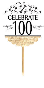 100th Birthday - Anniversary Novelty Burlap Cupcake Decoration Picks -12pack