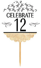 12th Birthday - Anniversary Novelty Burlap Cupcake Decoration Picks -12pack
