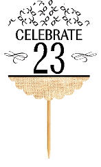 23rd Birthday - Anniversary Novelty Burlap Cupcake Decoration Picks -12pack