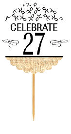 27th Birthday - Anniversary Novelty Burlap Cupcake Decoration Picks -12pack