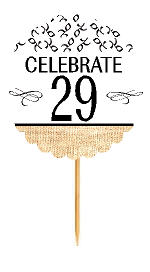 29th Birthday - Anniversary Novelty Burlap Cupcake Decoration Picks -12pack