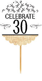 30th Birthday - Anniversary Novelty Burlap Cupcake Decoration Picks -12pack