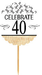 40th Birthday - Anniversary Novelty Burlap Cupcake Decoration Picks -12pack