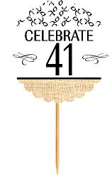 41st Birthday - Anniversary Novelty Burlap Cupcake Decoration Picks -12pack