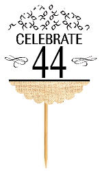 44th Birthday - Anniversary Novelty Burlap Cupcake Decoration Picks -12pack