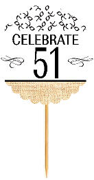 51st Birthday - Anniversary Novelty Burlap Cupcake Decoration Picks -12pack