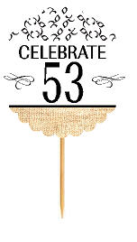 53rd Birthday - Anniversary Novelty Burlap Cupcake Decoration Picks -12pack