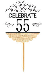 55th Birthday - Anniversary Novelty Burlap Cupcake Decoration Picks -12pack