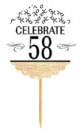 58th Birthday - Anniversary Novelty Burlap Cupcake Decoration Picks -12pack