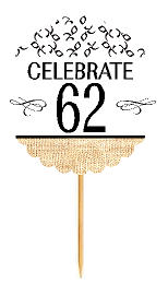 62nd Birthday - Anniversary Novelty Burlap Cupcake Decoration Picks -12pack