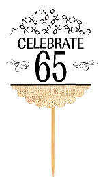 65th Birthday - Anniversary Novelty Burlap Cupcake Decoration Picks -12pack