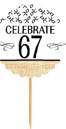 67th Birthday - Anniversary Novelty Burlap Cupcake Decoration Picks -12pack