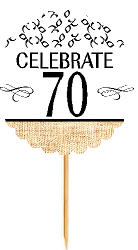 70th Birthday - Anniversary Novelty Burlap Cupcake Decoration Picks -12pack