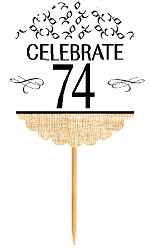 74th Birthday - Anniversary Novelty Burlap Cupcake Decoration Picks -12pack