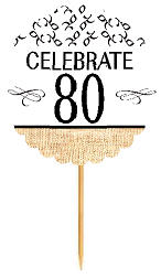 80th Birthday - Anniversary Novelty Burlap Cupcake Decoration Picks -12pack