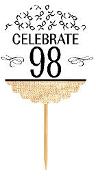 98th Birthday - Anniversary Novelty Burlap Cupcake Decoration Picks -12pack