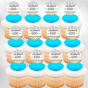 100th Birthday - Anniversary Novelty Burlap Cupcake Decoration Picks -12pack