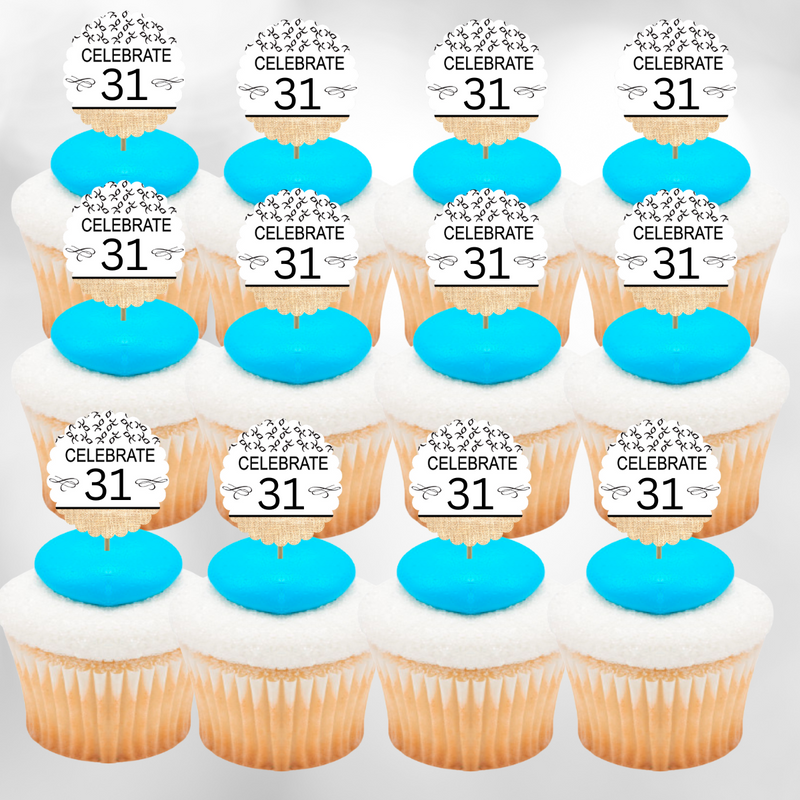31st Birthday - Anniversary Novelty Burlap Cupcake Decoration Picks -12pack