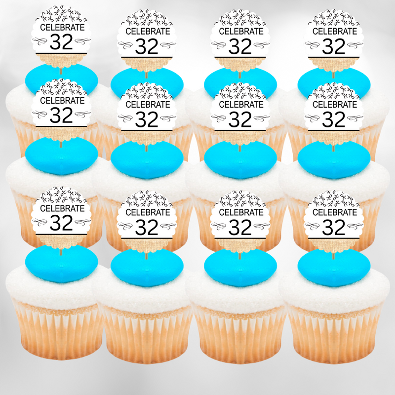 33nd Birthday - Anniversary Novelty Burlap Cupcake Decoration Picks -12pack