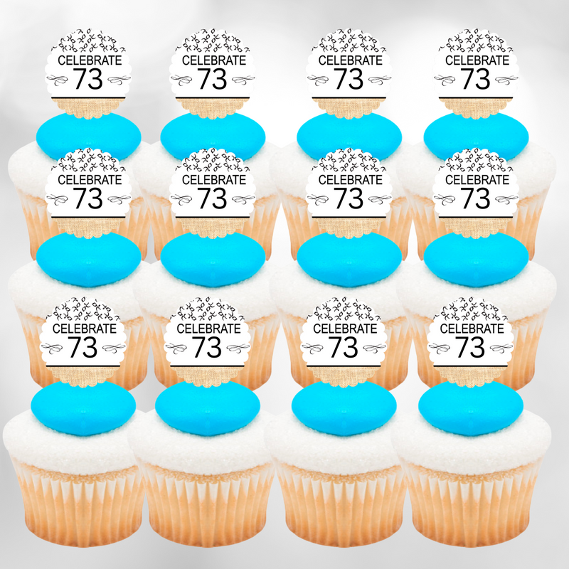 73rd Birthday - Anniversary Novelty Burlap Cupcake Decoration Picks -12pack