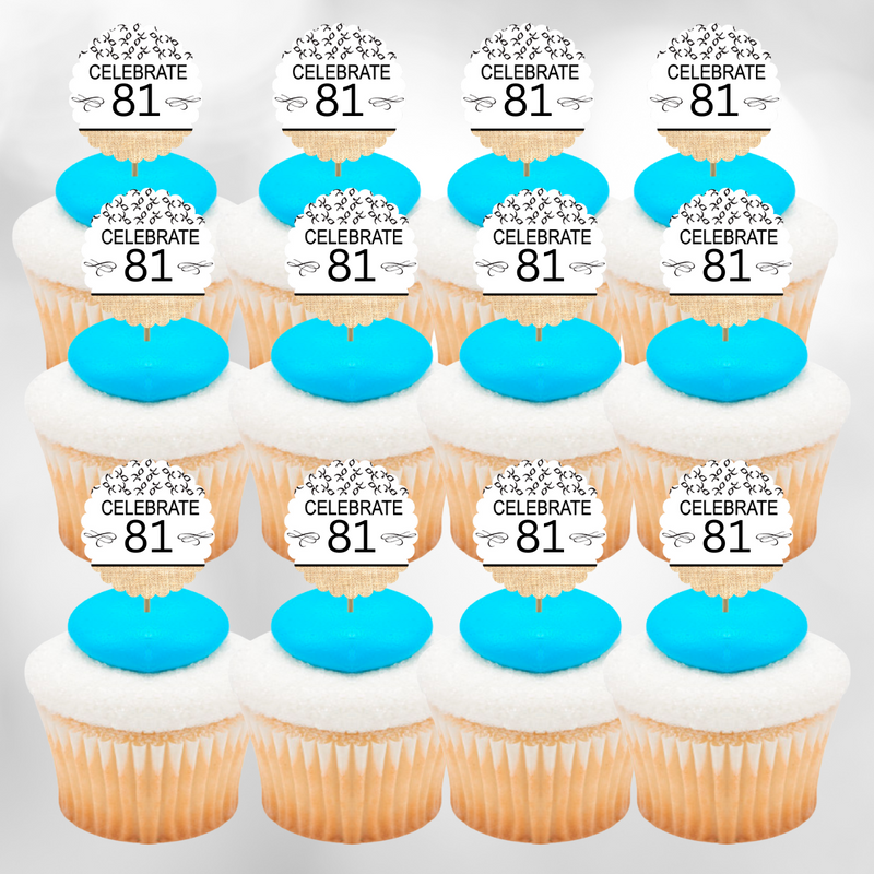 81st Birthday - Anniversary Novelty Burlap Cupcake Decoration Picks -12pack
