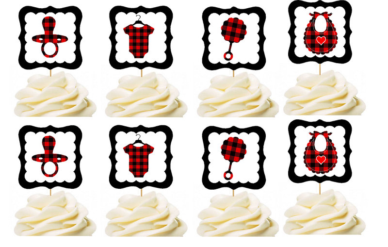 Lumberjack Red Buffalo Plaid Classic Baby Cupcake Food Appetizer Decoration Topper Picks -12pack