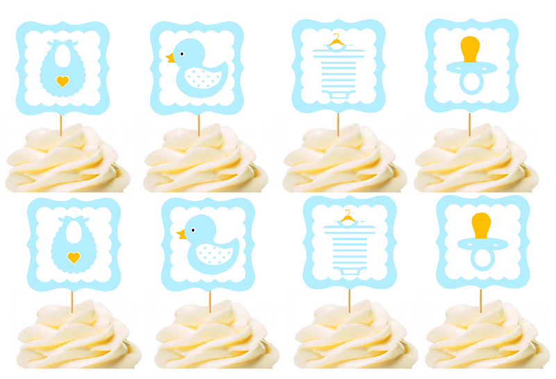 Blue Baby Duck Onesie Bib Pacifier Cupcake Food Appetizer Decoration Topper Picks -12pack