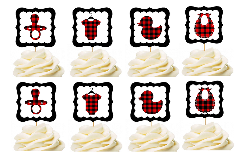 Lumberjack Red Buffalo Plaid Duck Baby Cupcake Food Appetizer Decoration Topper Picks -12pack
