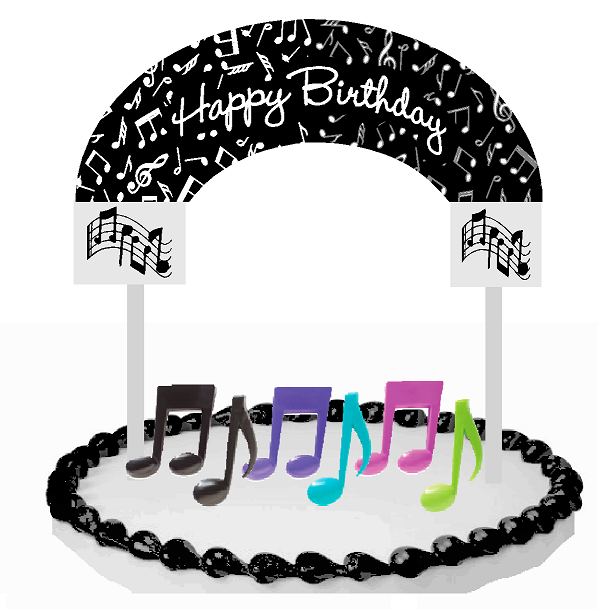 Music Notes Happy Birhtday Cake Decoration Banner Cake Topper