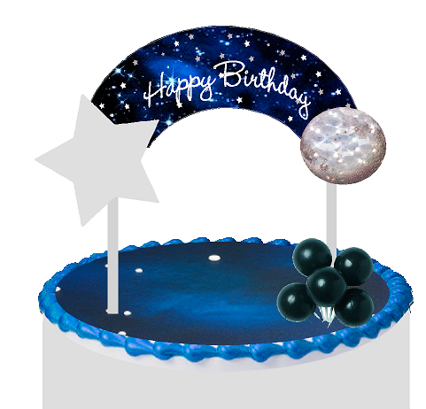 Galaxy Space Moon and Stars Happy Birhtday Cake Decoration Banner Cake Topper