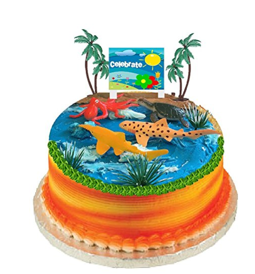 Beach Ocean Water SeaSide Animals Cake Decoration Cake Toppers (Octopus Shark Fest)