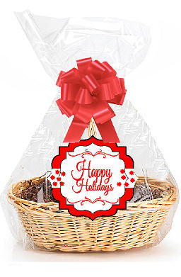 Happy Holidays 2Pack Designer Cello Bags - Tags - Bows Cellophane Jumbo Gift Basket Packaging Bags Flat 30" x 40"