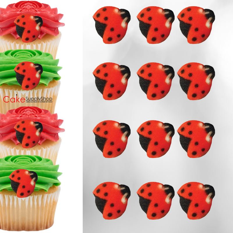 Ladybugs Edible Dessert Toppers Cake Cupcake Sugar Icing Decorations -12ct