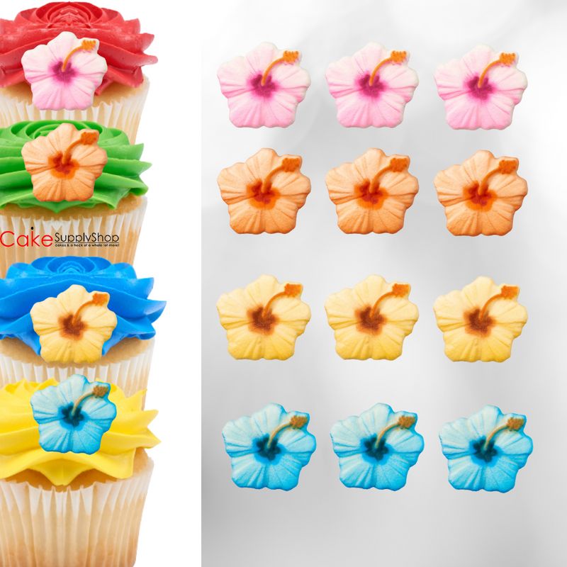 Hibiscus 1 3-4" Edible Cake Cupcake Sugar Decorations -12ct