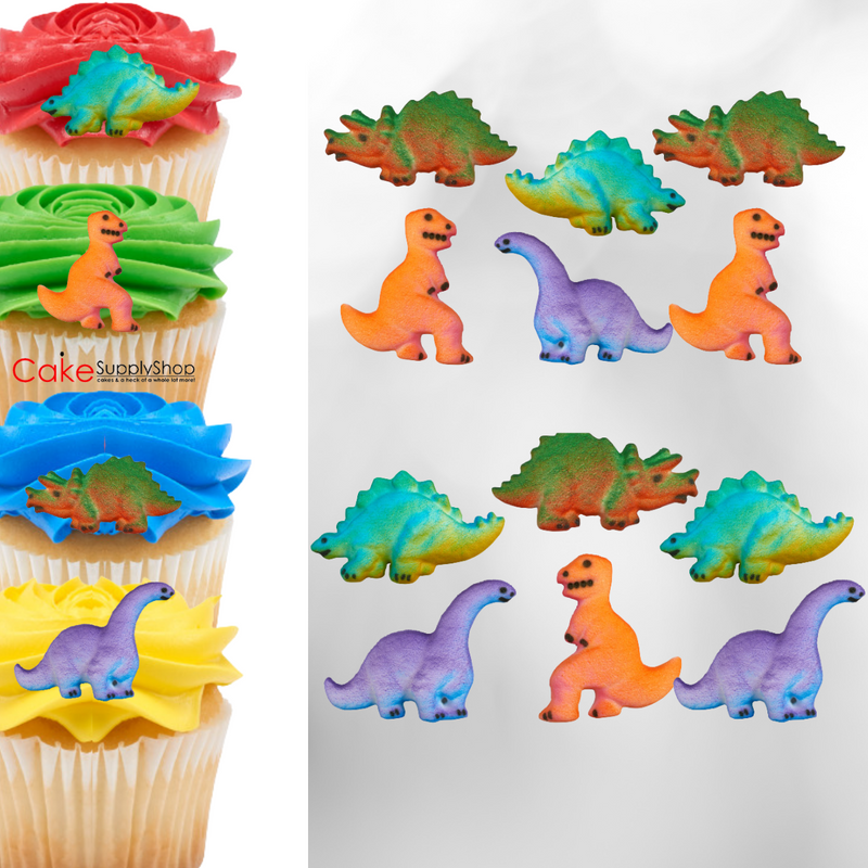 Dinosaur Edible Dessert Toppers Cake Cupcake Sugar Icing Decorations -12ct
