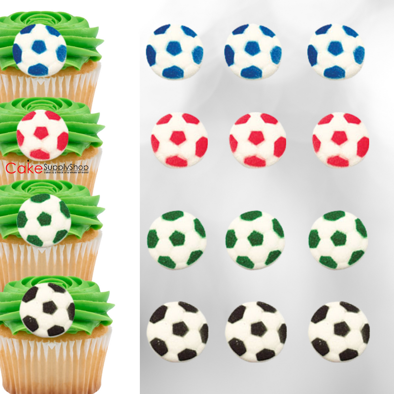 Soccer Colorful Ball Edible Dessert Toppers Cake Cupcake Sugar Icing Decorations -12ct