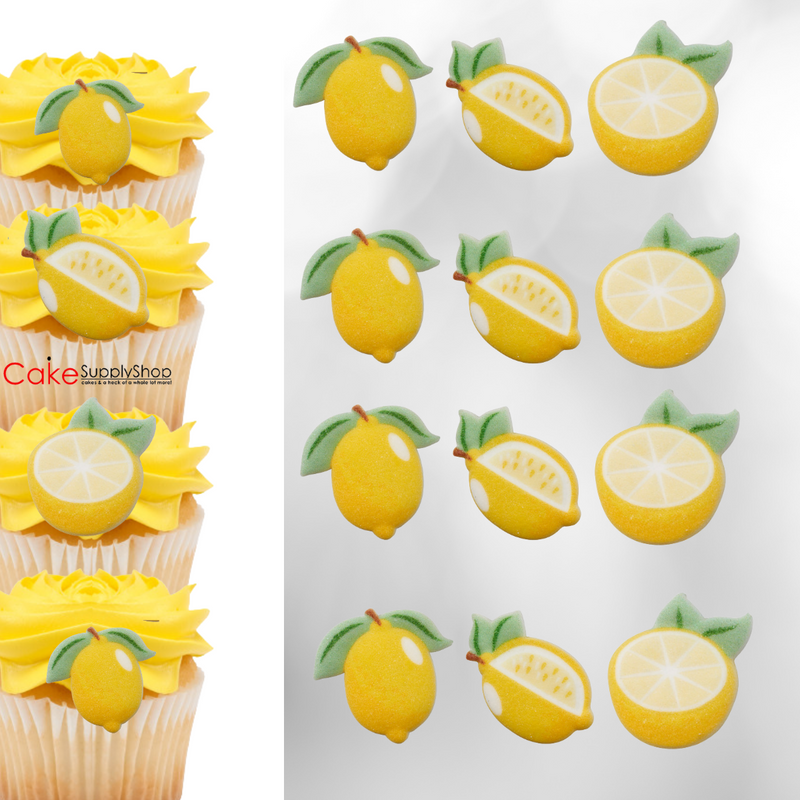 Lemon Edible Dessert Sugar Decorations For Cakes Cupcakes Cookies Donuts and More - 12ct