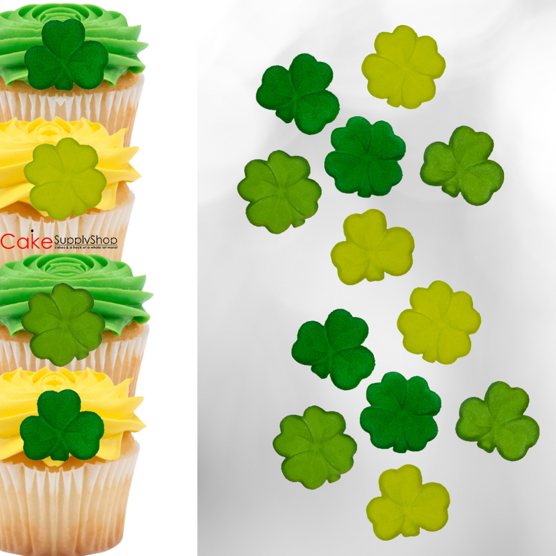 Small Shamrock Edible Dessert Toppers  Cake Cupcake Sugar Icing Decorations -12ct