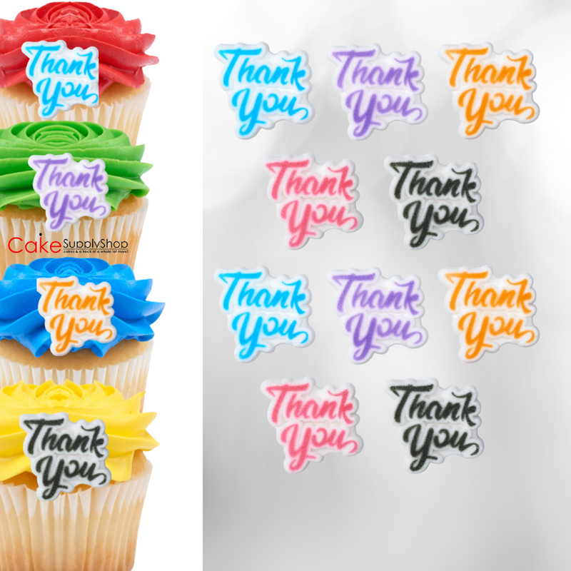 Thank You Dessert Toppers Ready To Use Edible Cake Cupcake Sugar Icing Decorations -12ct