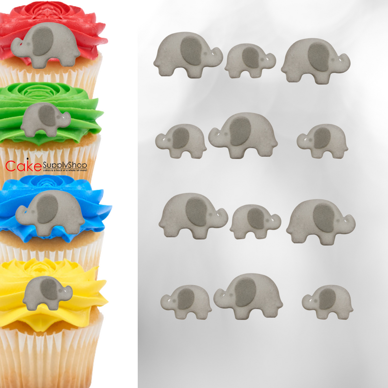 Elephant Edible Dessert Toppers Cake Cupcake Sugar Icing Decorations -12ct