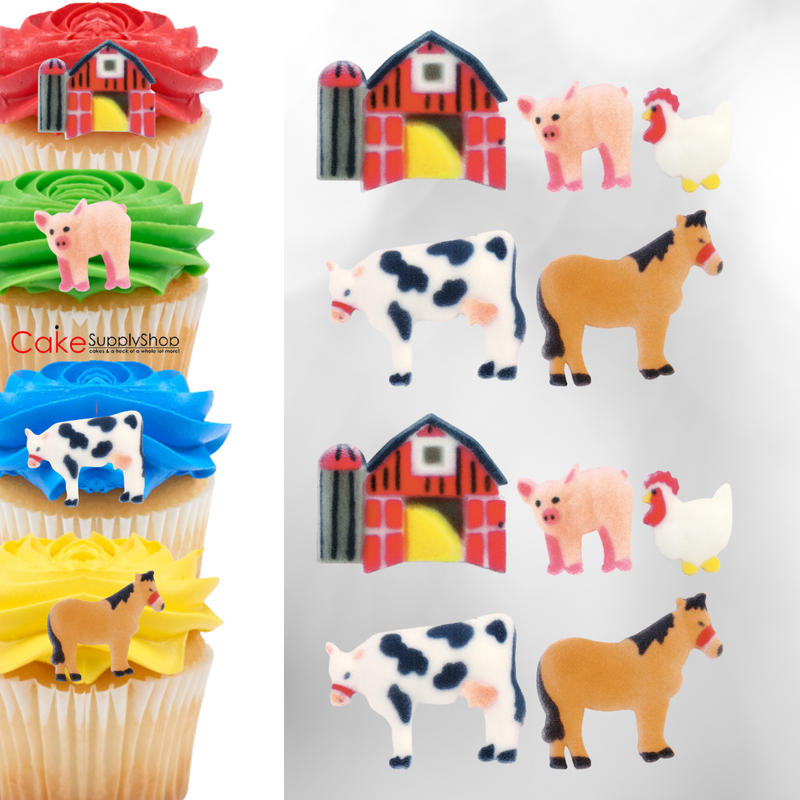 Farm Animals Edible Dessert Toppers Cake Cupcake Sugar Icing Decorations