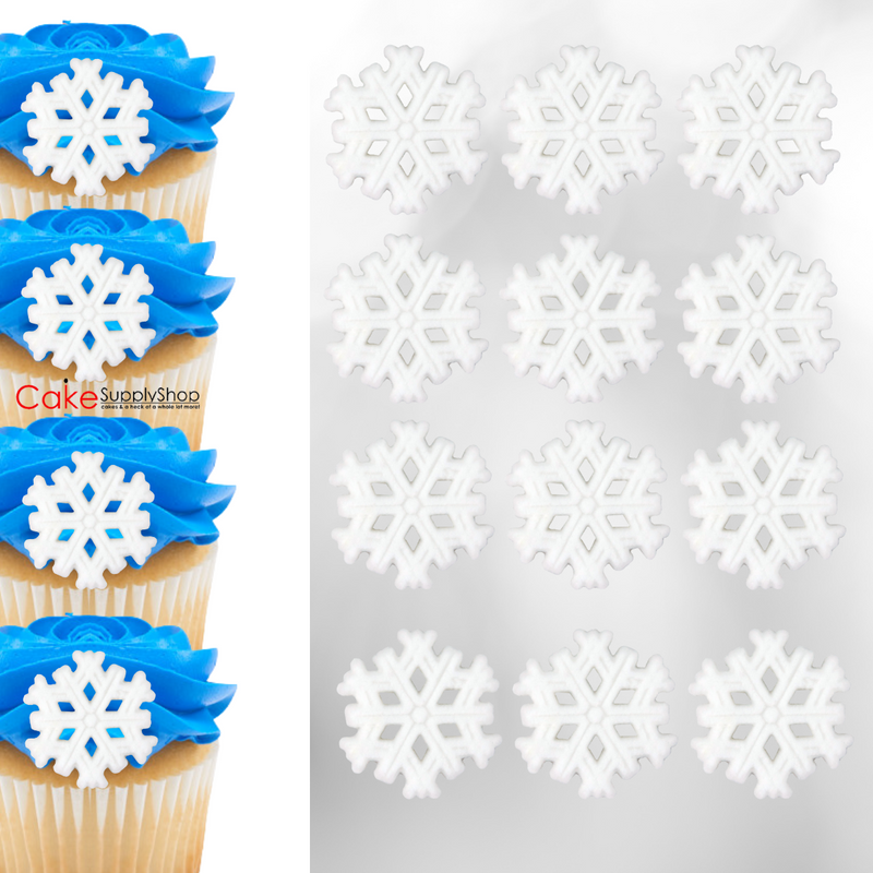 Snowflake Edible Dessert Toppers Cake Cupcake Sugar Icing Decorations -12ct
