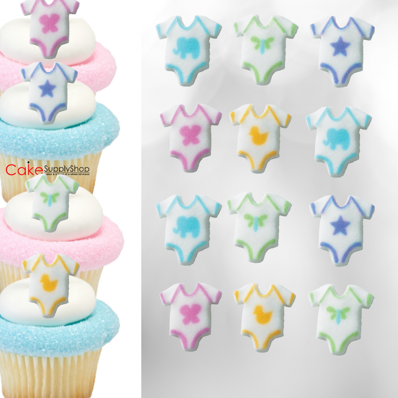 Baby Onepiece Baby Shower Edible Dessert Toppers Cake Cupcake Sugar Icing Decorations -12ct