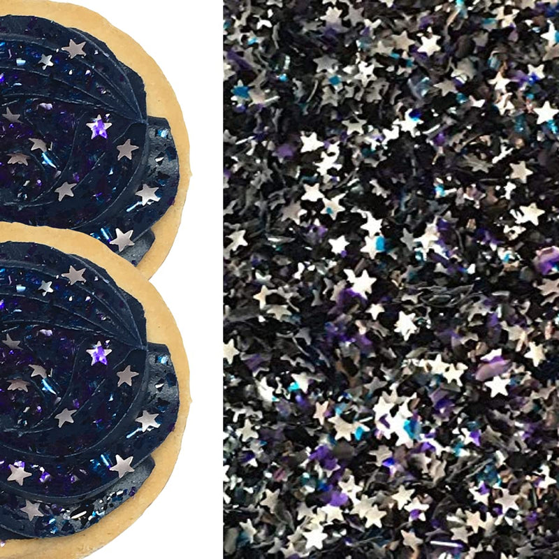 Galaxy Universe Space Glitter Flakes With Gold Stars Metallic Edible Shimmer Sparkle Glitter For Cakes And Cupcakes 2oz Jar