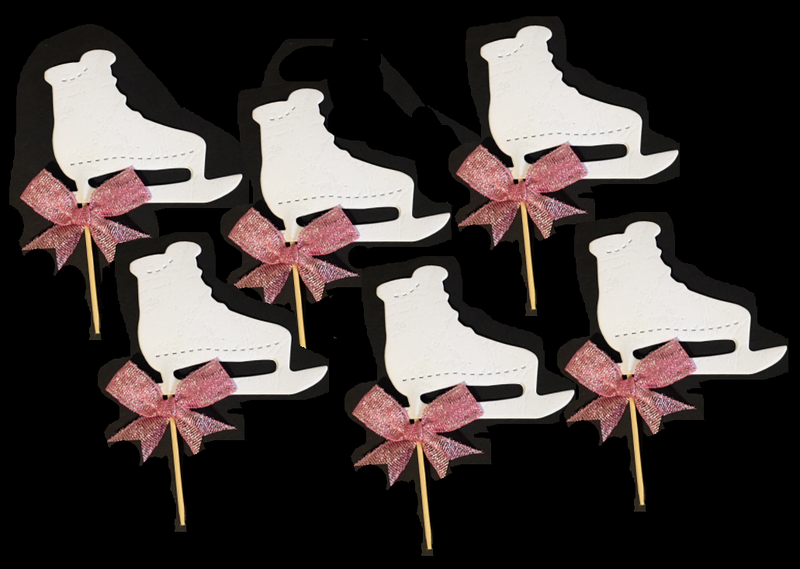 Hand Crafted Ice Skating Shoes Cupcake Decoration Picks Pink Bow