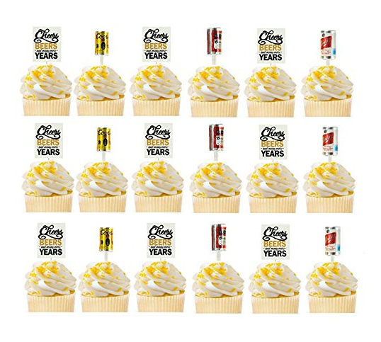 Cheers and Beers Picks and Beer Cans Cupcake Food Decoration Toppers -24pack