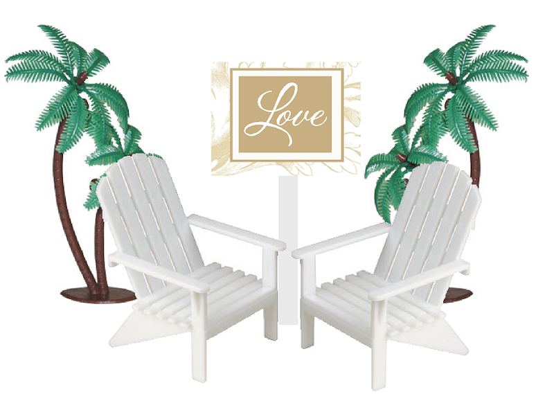 Love Sign with Mini Beach Adirondack Plastic Chairs Cake Decoration Toppers with Palm Trees