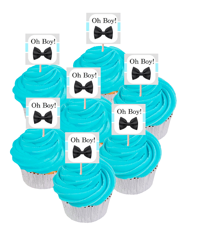 Oh Boy Baby Shower - 1st Birthday  Cupcake Decoration Toppers -12pack