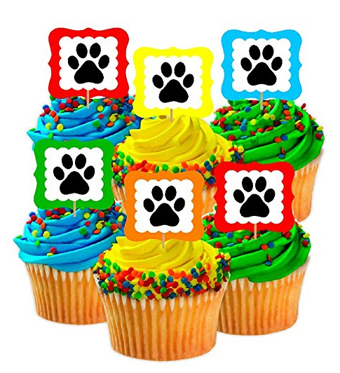 Rainbow Paw Print Cupcake Decoration Toppers -12paack